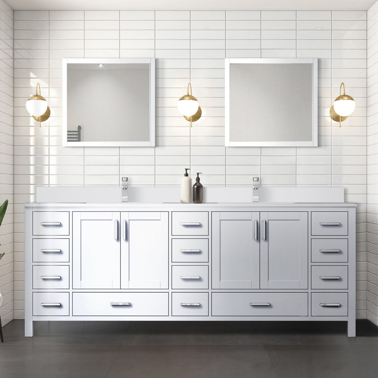 Jacques White Freestanding Bathroom Vanity with White Quartz Top, White Square Sink