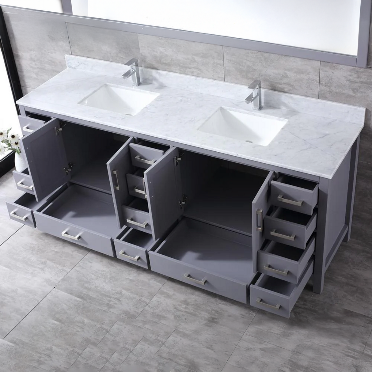 Jacques Freestanding Dark Grey Bathroom Freestanding Bathroom Vanity With Undermount Ceramic Sink, White Carrara Marble