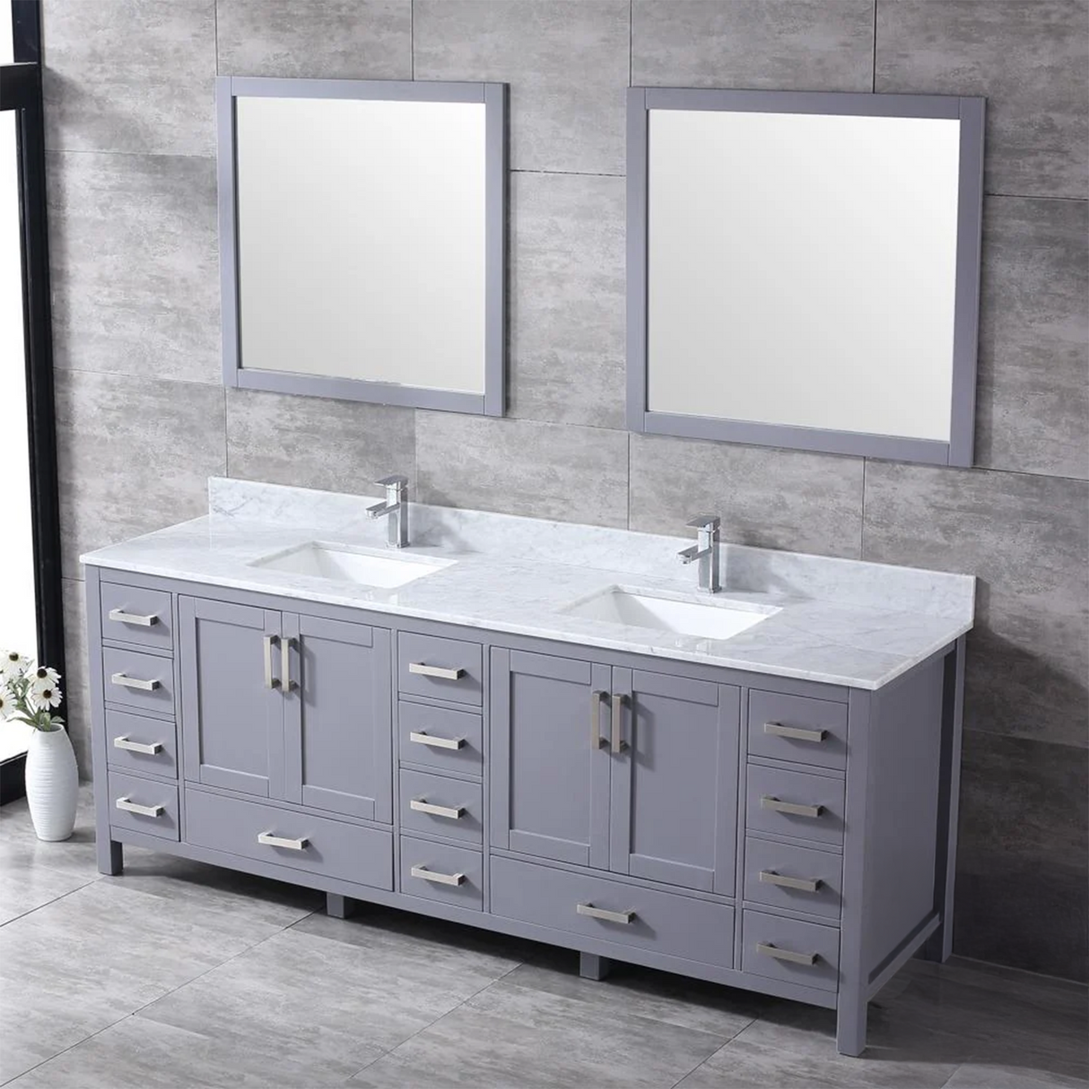 Jacques Freestanding Dark Grey Bathroom Freestanding Bathroom Vanity With Undermount Ceramic Sink, White Carrara Marble