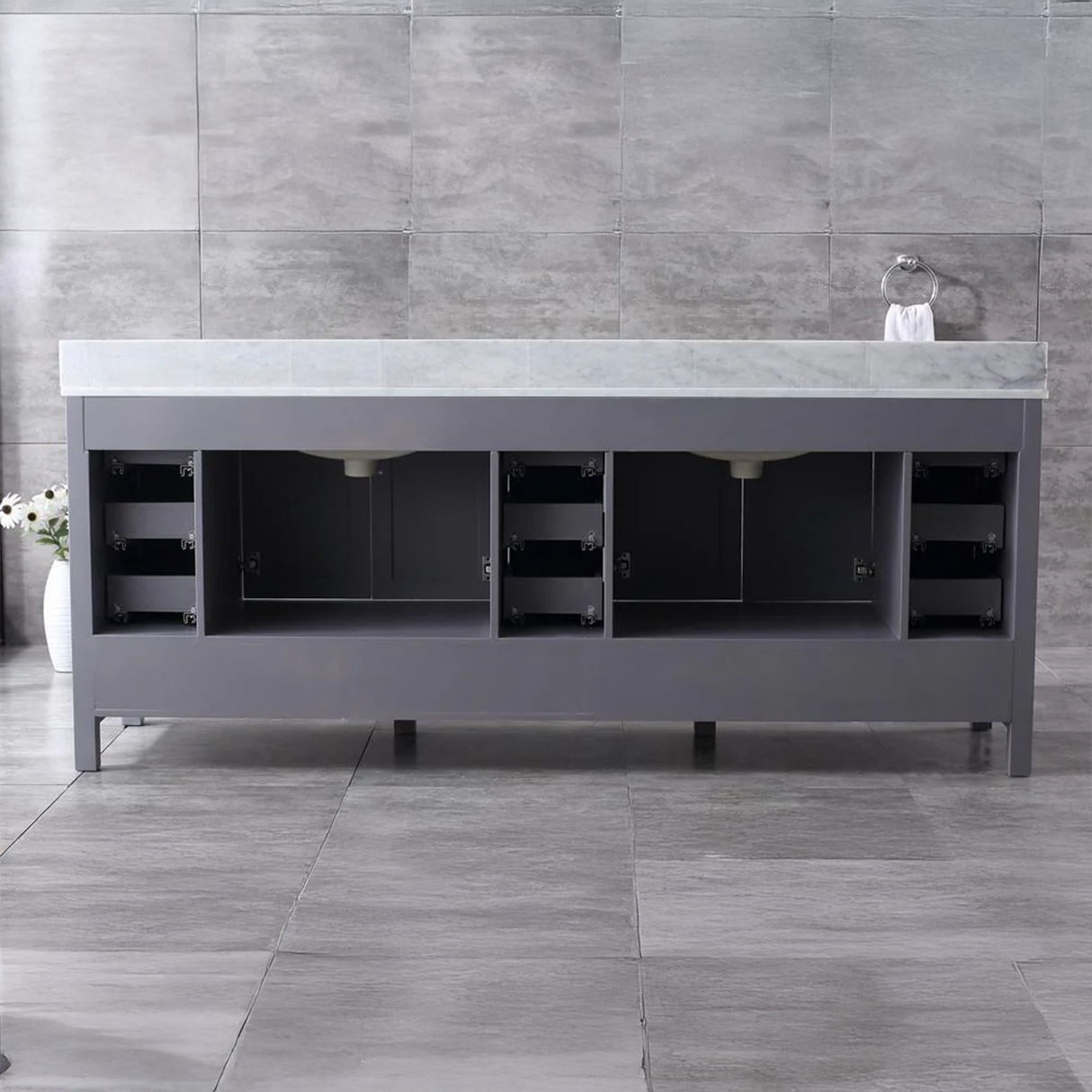 Jacques Freestanding Dark Grey Bathroom Freestanding Bathroom Vanity With Undermount Ceramic Sink, White Carrara Marble