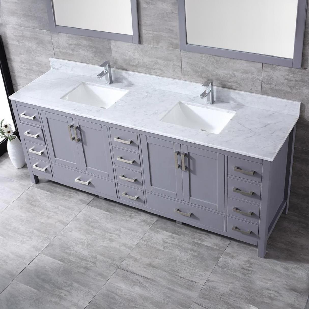Jacques Freestanding Dark Grey Bathroom Freestanding Bathroom Vanity With Undermount Ceramic Sink, White Carrara Marble