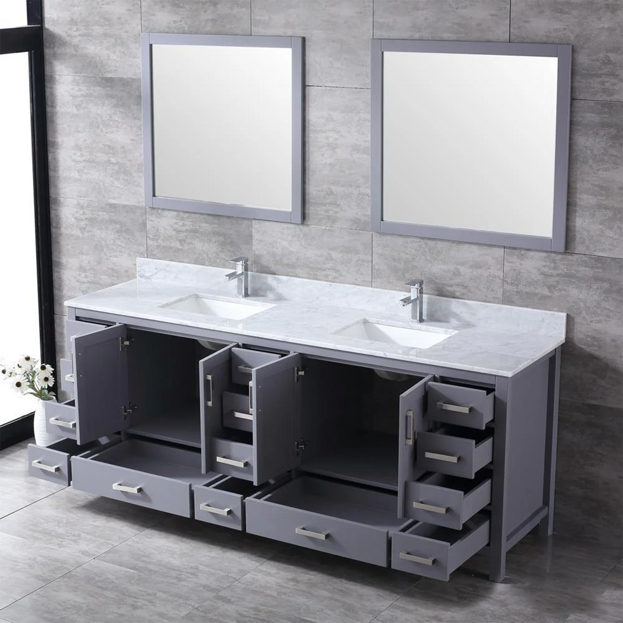 Jacques Freestanding Dark Grey Bathroom Freestanding Bathroom Vanity With Undermount Ceramic Sink, White Carrara Marble