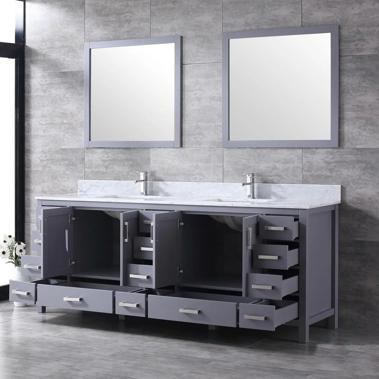 Jacques Freestanding Dark Grey Bathroom Freestanding Bathroom Vanity With Undermount Ceramic Sink, White Carrara Marble