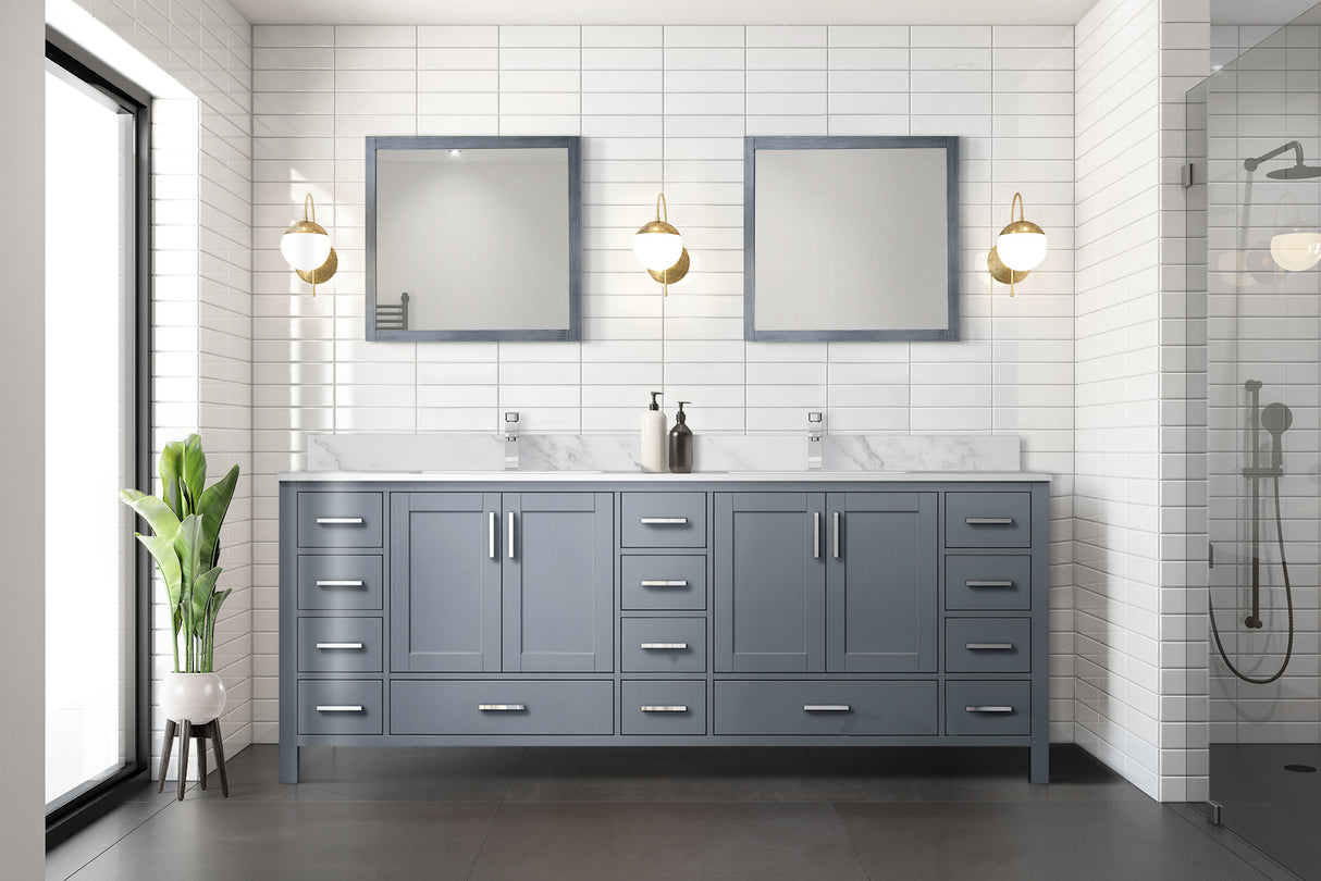 Jacques 84 in. Bathroom Freestanding Bathroom Vanity With Undermount Ceramic Sink, White Carrara Marble