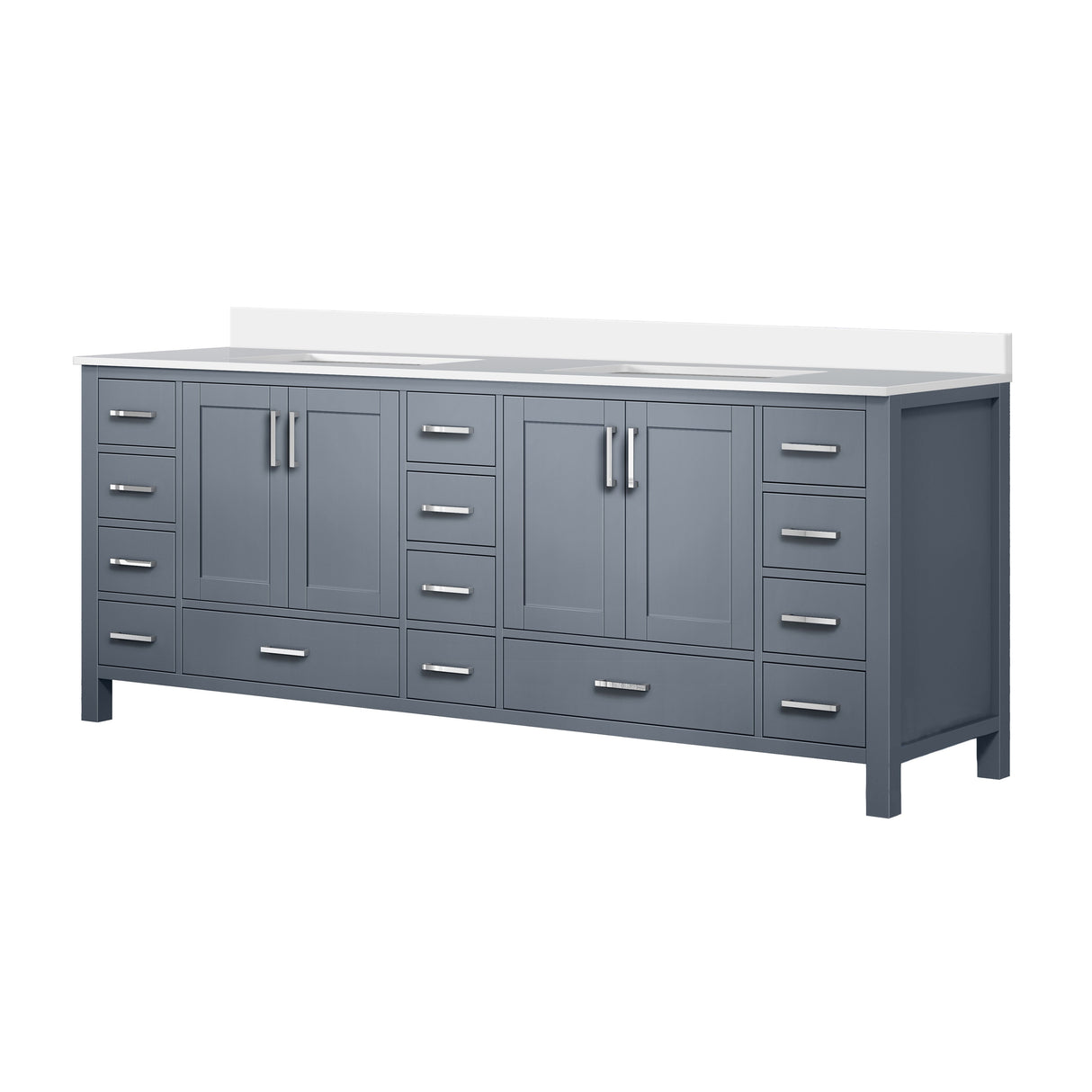 Jacques Dark Grey Freestanding Bathroom Vanity with White Quartz Top, White Square Sink