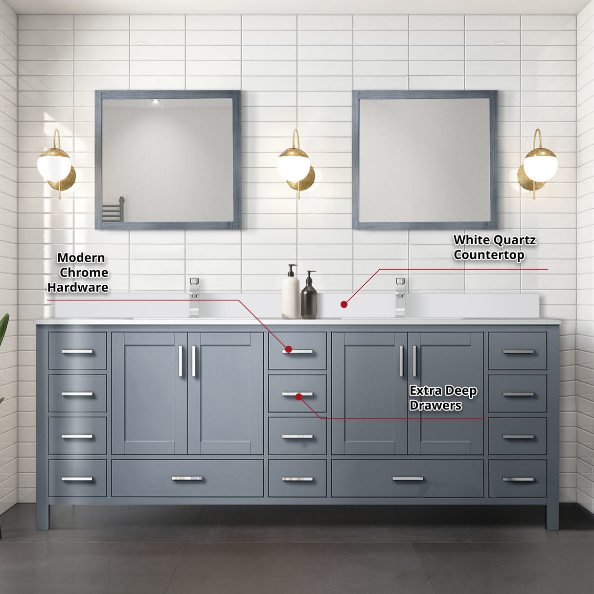 Jacques Dark Grey Freestanding Bathroom Vanity with White Quartz Top, White Square Sink