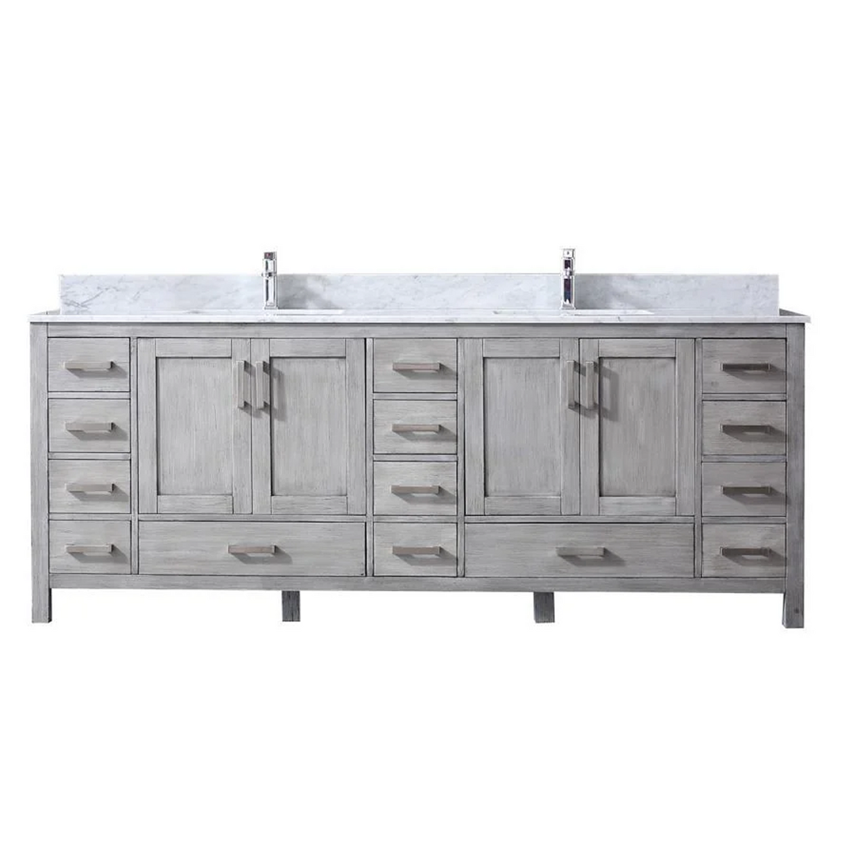 Jacques Distressed Grey Freestanding Bathroom Vanity with White Carrara Marble Top, White Square Sink