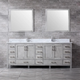 Jacques 84" Distressed Grey Double Vanity, White Carrara Marble Top, White Square Sinks and no Mirror