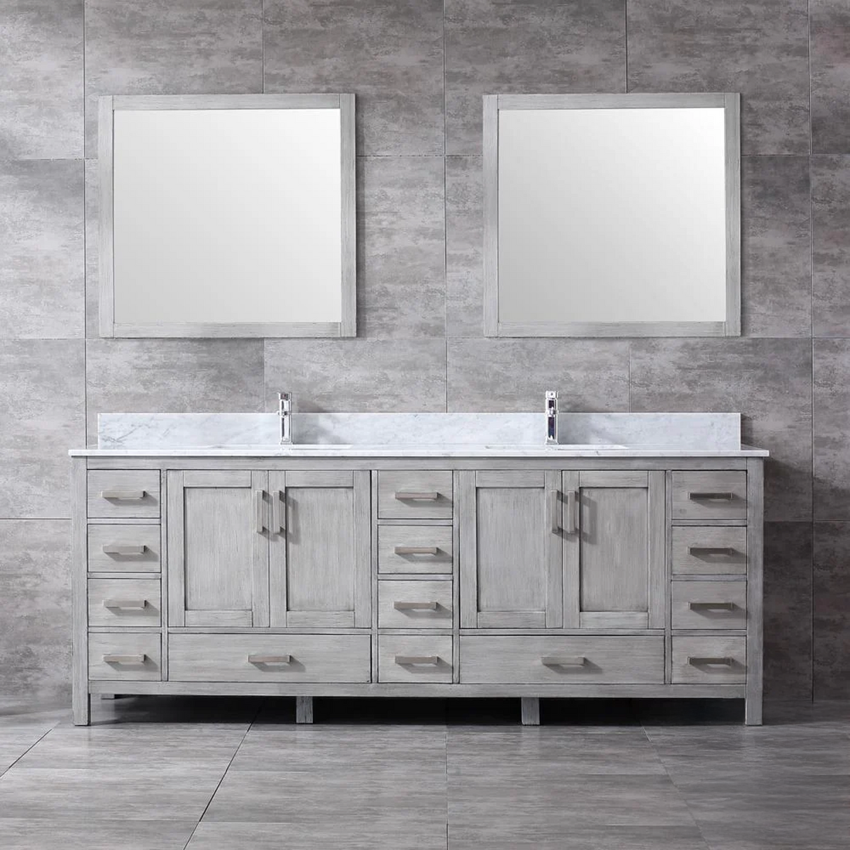Jacques Distressed Grey Freestanding Bathroom Vanity with White Carrara Marble Top, White Square Sink
