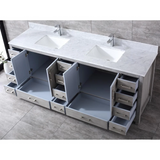 Jacques Distressed Grey Freestanding Bathroom Vanity with White Carrara Marble Top, White Square Sink