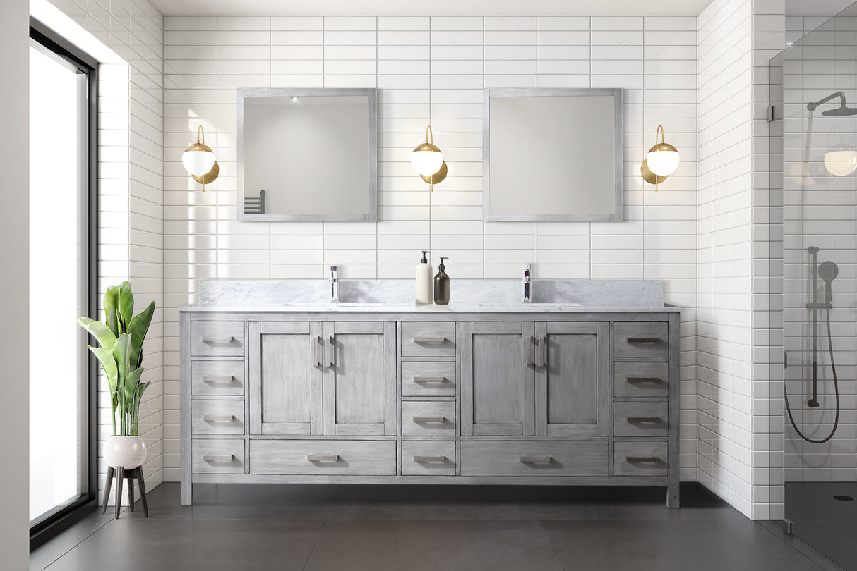 Jacques 84 in. Bathroom Freestanding Bathroom Vanity With Undermount Ceramic Sink, White Carrara Marble