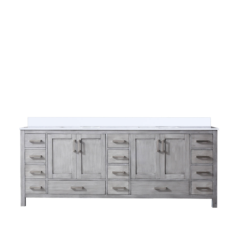 Jacques Distressed Grey Freestanding Bathroom Vanity with White Quartz Top, White Square Sink