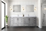 Jacques 84" Distressed Grey Double Vanity, White Quartz Top, White Square Sinks and 34" Mirrors