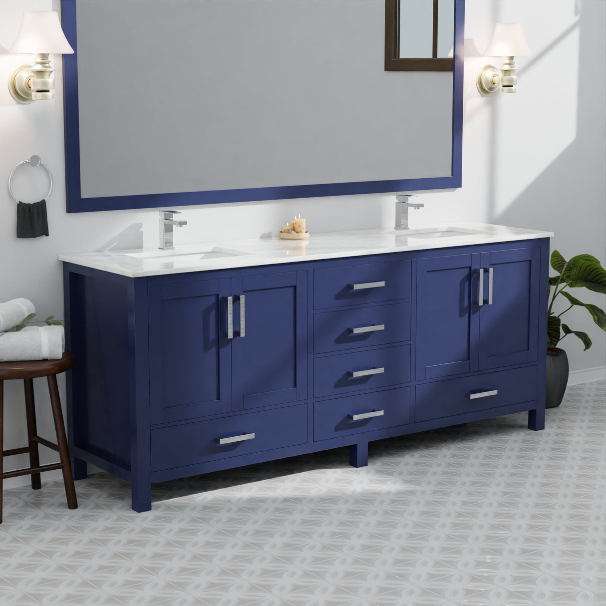 Jacques Navy Blue Bath Freestanding Bathroom Vanity