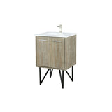 Lancy 24 in. Rustic Acacia  Freestanding Bathroom Vanity with White Quartz Top, White Square Sink, and Labaro Brushed Nickel Faucet Set