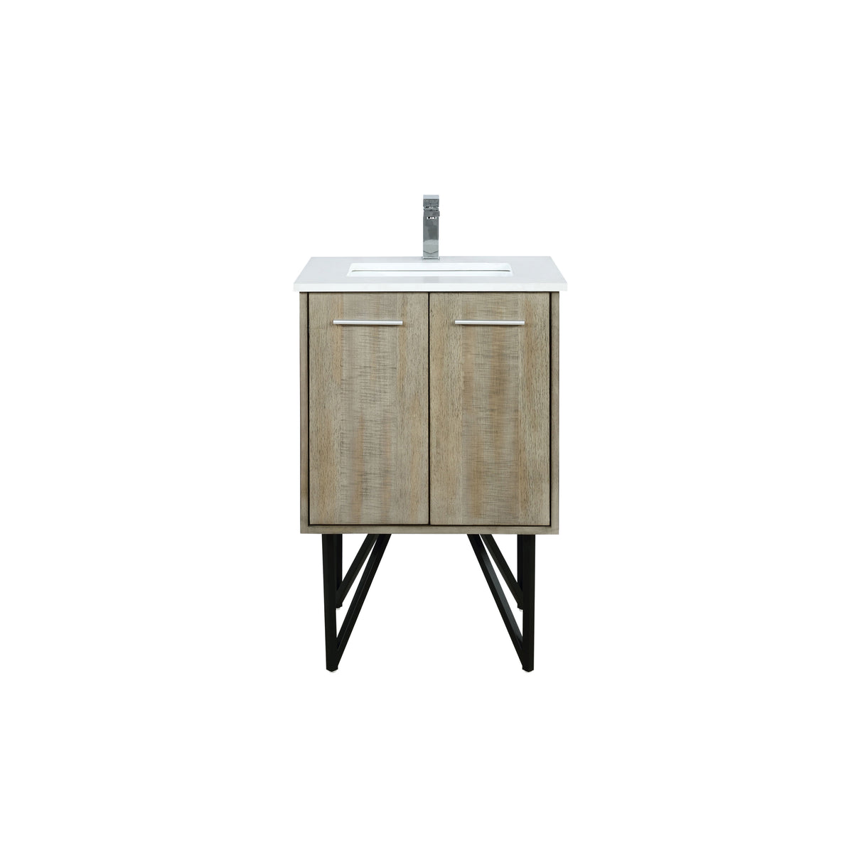 Lancy 24 in. Rustic Acacia  Freestanding Bathroom Vanity with White Quartz Top, White Square Sink, and Monte Chrome Faucet Set