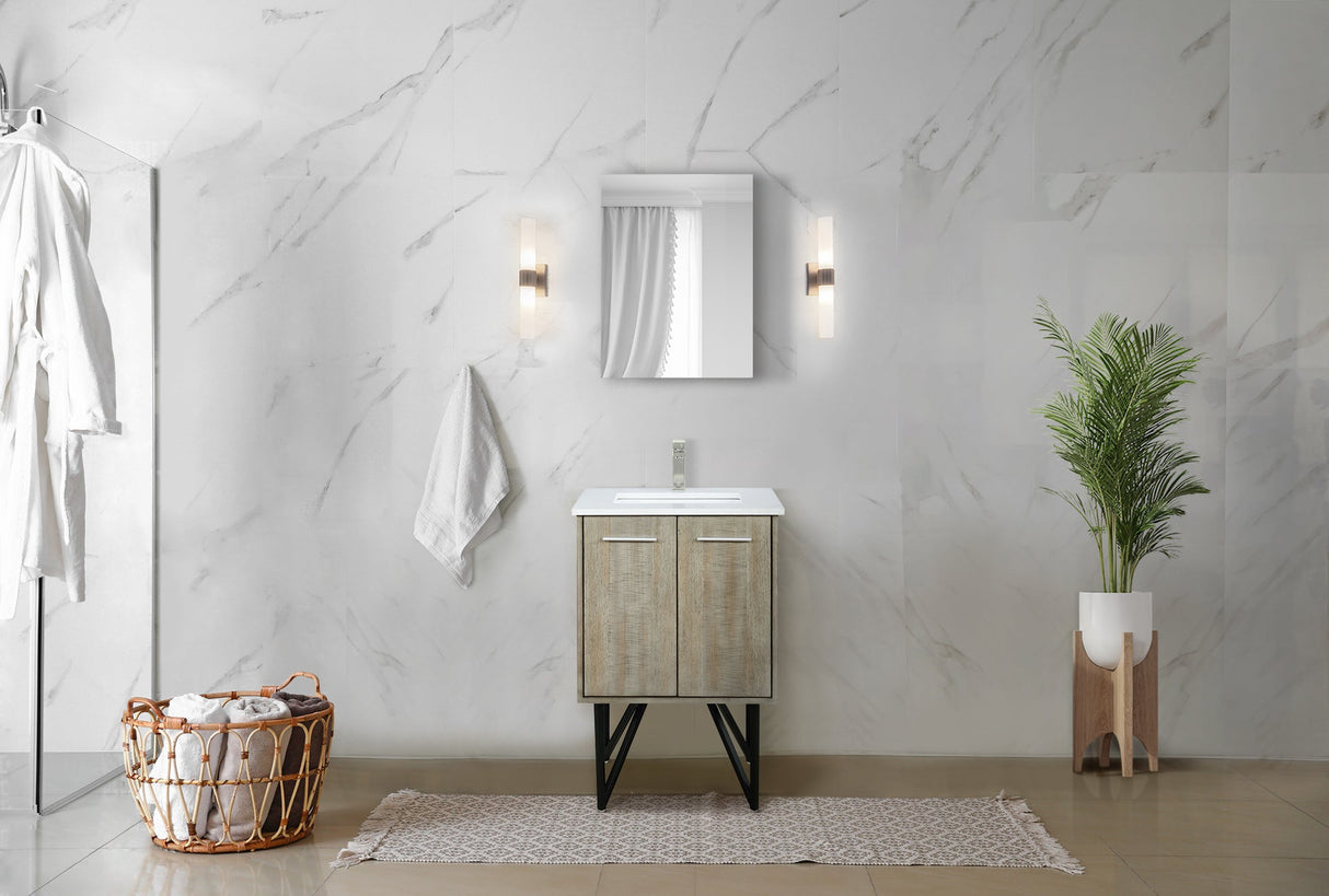 Lancy Rustic Acacia Freestanding Bathroom Vanity with White Quartz Top, and White Square Sink