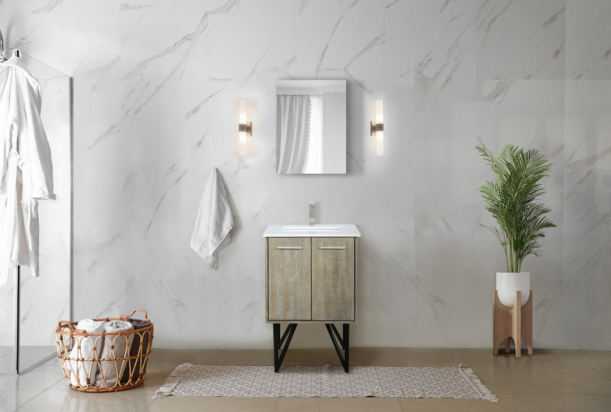 Lancy 24 in. Rustic Acacia  Freestanding Bathroom Vanity with White Quartz Top, and White Square Sink