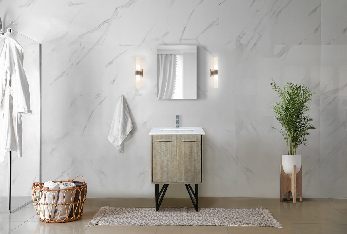 Lancy 24 in. Rustic Acacia  Freestanding Bathroom Vanity with White Quartz Top, White Square Sink, and Monte Chrome Faucet Set