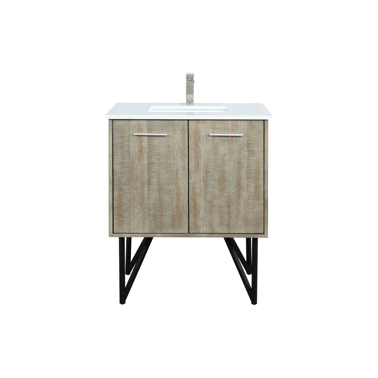 Lancy 30 in. Rustic Acacia  Freestanding Bathroom Vanity with White Quartz Top, White Square Sink, and Labaro Brushed Nickel Faucet Set