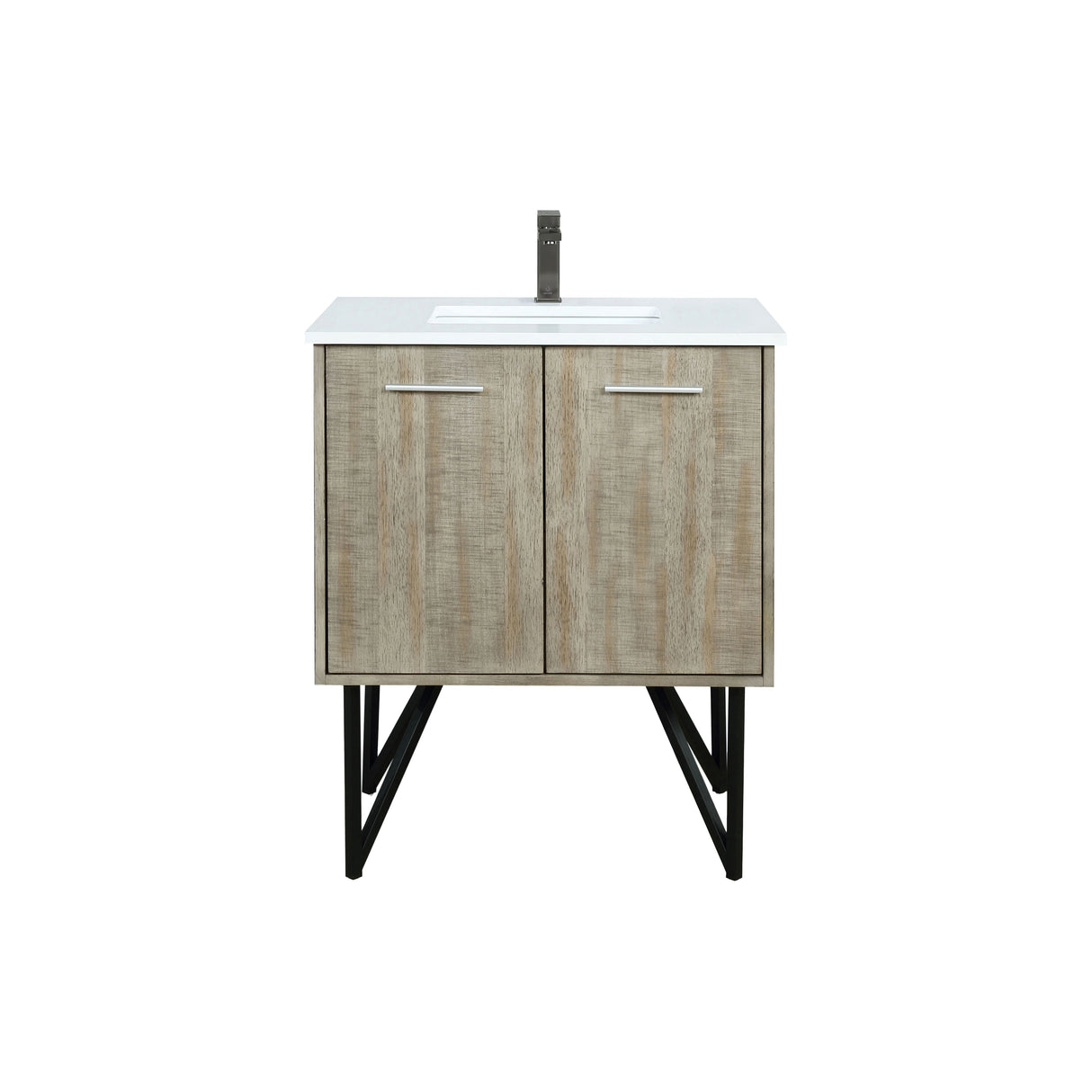 Lancy 30 in. Rustic Acacia  Freestanding Bathroom Vanity with White Quartz Top, White Square Sink, and Balzani Gun Metal Faucet Set