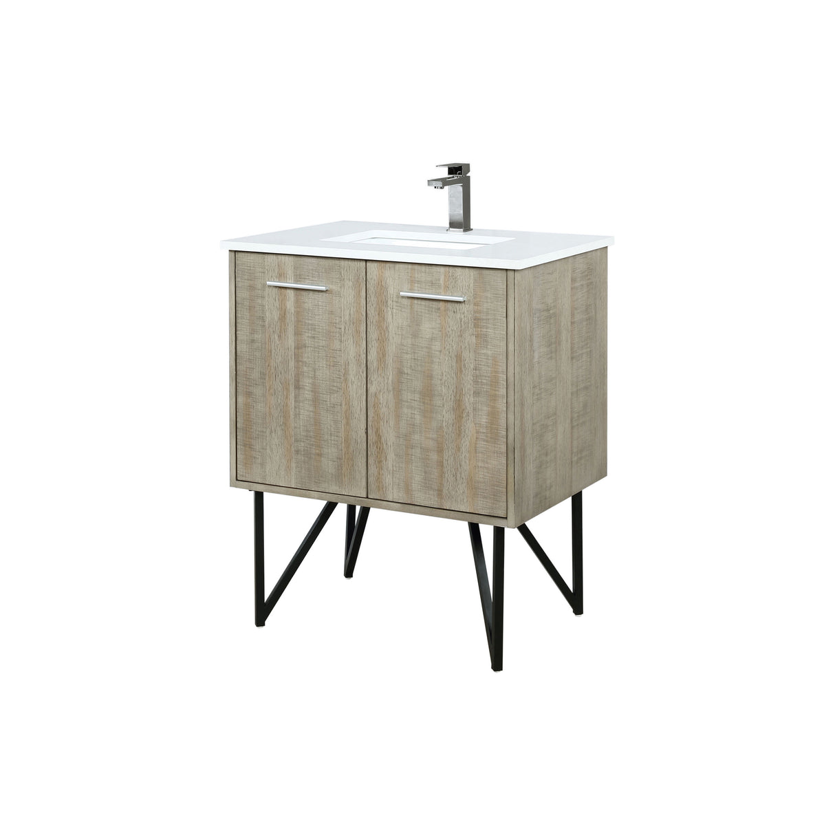 Lancy 30 in. Rustic Acacia  Freestanding Bathroom Vanity with White Quartz Top, White Square Sink, and Balzani Gun Metal Faucet Set