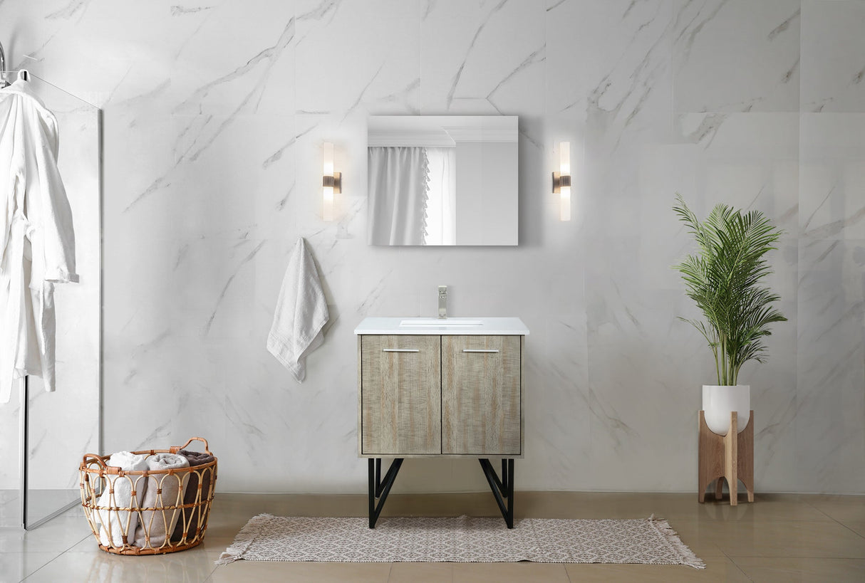 Lancy Rustic Acacia Freestanding Bathroom Vanity with White Quartz Top, and White Square Sink