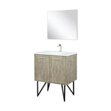 Lancy 30" Rustic Acacia Bathroom Vanity, White Quartz Top, White Square Sink, Labaro Brushed Nickel Faucet Set, and 28" Frameless Mirror