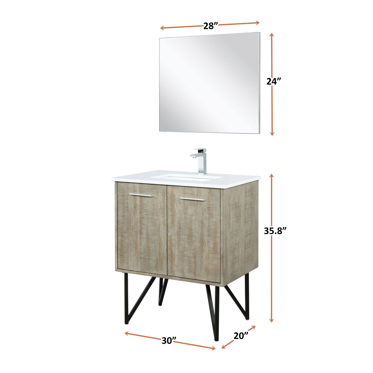 Lancy Rustic Acacia Freestanding Bathroom Vanity with White Quartz Top, and White Square Sink