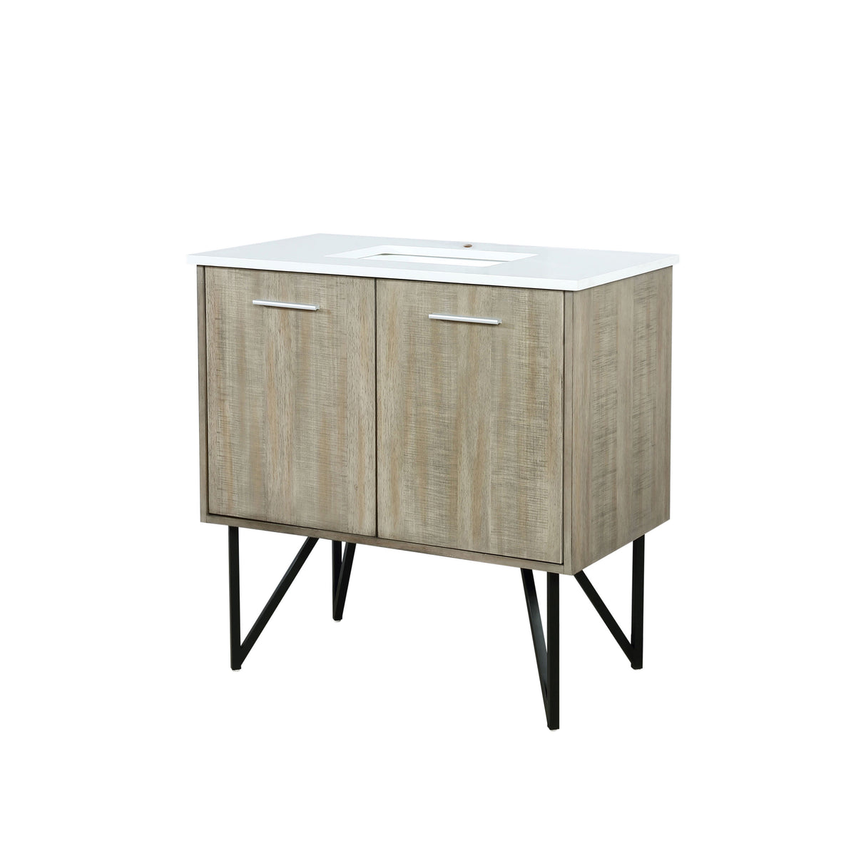 Lancy Rustic Acacia Freestanding Bathroom Vanity with White Quartz Top, and White Square Sink
