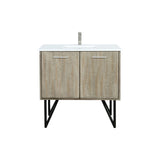 Lancy 36 in. Rustic Acacia  Freestanding Bathroom Vanity with White Quartz Top, White Square Sink, and Labaro Brushed Nickel Faucet Set