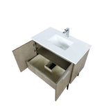 Lancy 36 in. Rustic Acacia  Freestanding Bathroom Vanity with White Quartz Top, White Square Sink, and Monte Chrome Faucet Set