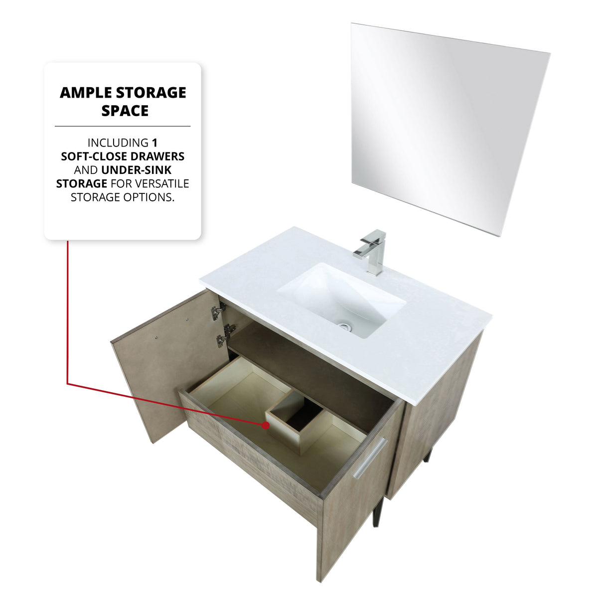 Lancy Rustic Acacia Freestanding Bathroom Vanity with White Quartz Top, and White Square Sink