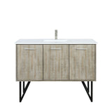 Lancy 48 in. Rustic Acacia  Freestanding Bathroom Vanity with White Quartz Top, White Square Sink, and Labaro Brushed Nickel Faucet Set