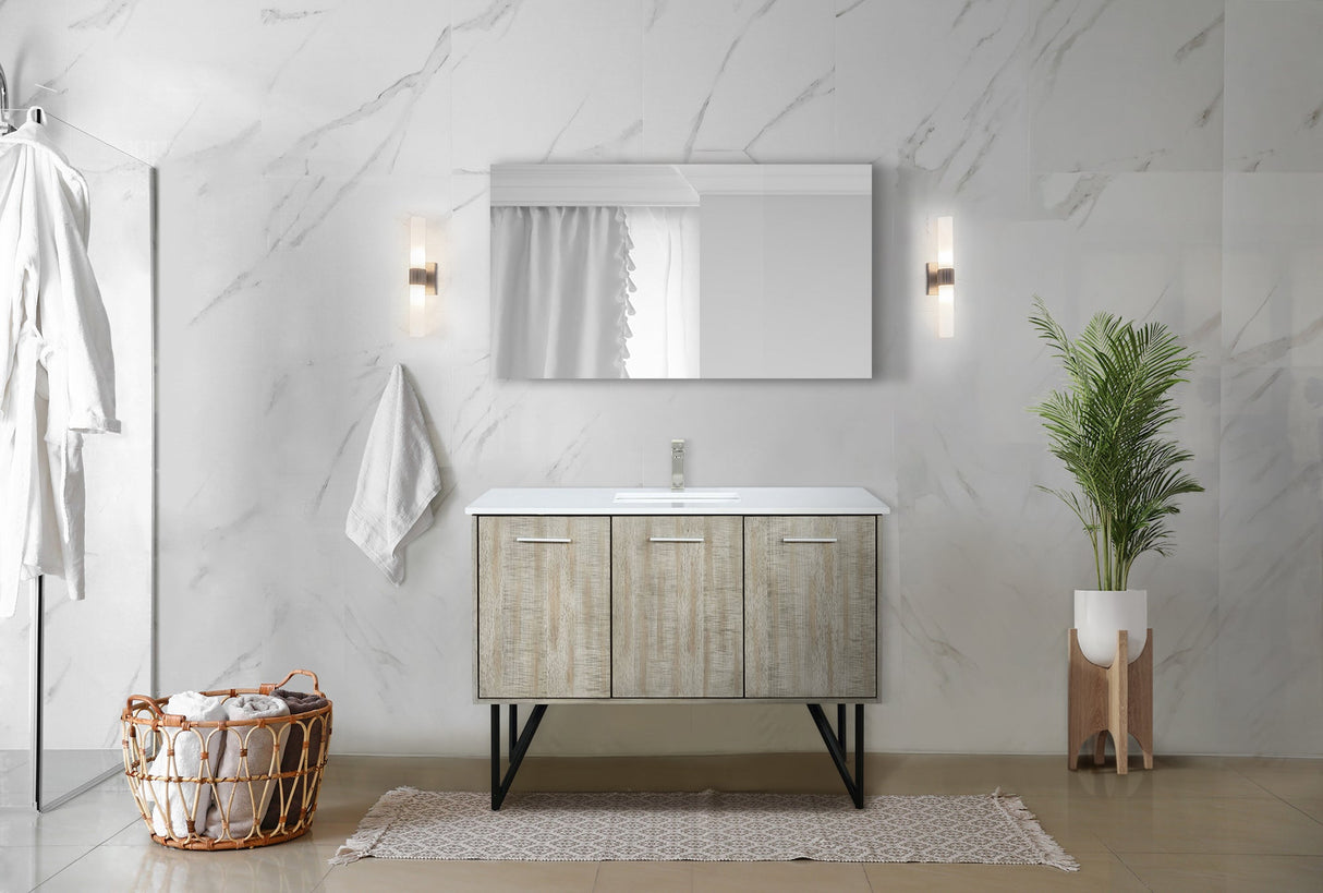 Lancy Rustic Acacia Freestanding Bathroom Vanity with White Quartz Top, and White Square Sink