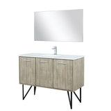 Lancy 48" Rustic Acacia Bathroom Vanity, White Quartz Top, White Square Sink, Monte Chrome Faucet Set, and 43" Frameless Mirror