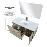 Lancy 48" Rustic Acacia Bathroom Vanity, White Quartz Top, White Square Sink, Balzani Gun Metal Faucet Set, and 43" Frameless Mirror