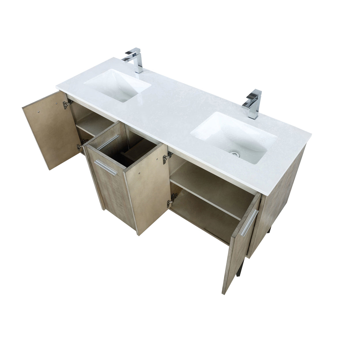 Lancy 60 in. Rustic Acacia  Freestanding Bathroom Vanity with White Quartz Top, White Square Sink, and Monte Chrome Faucet Set
