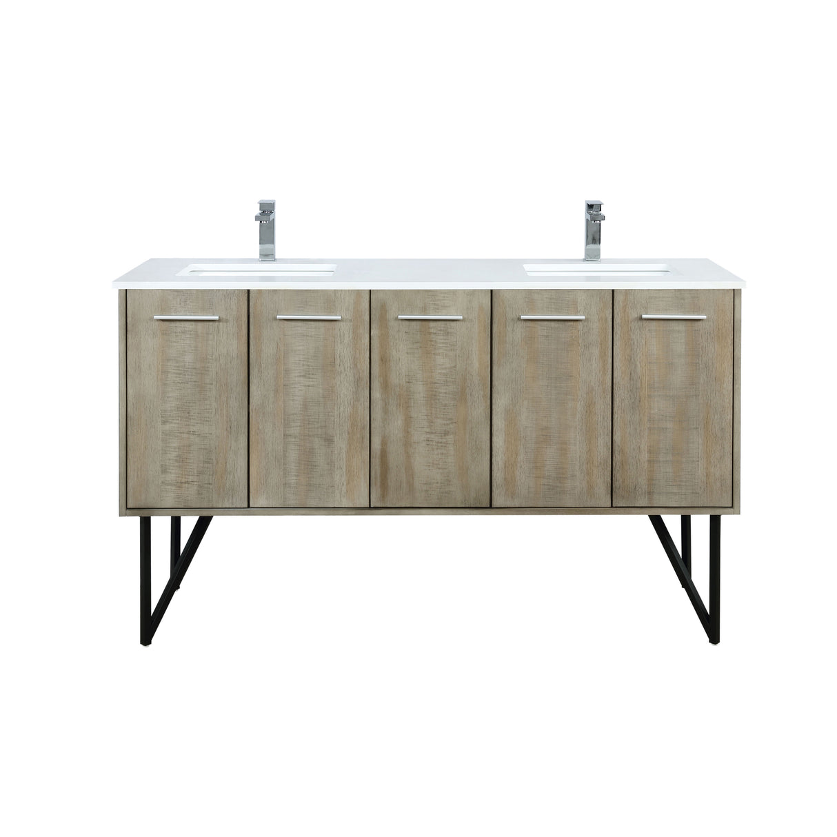 Lancy 60 in. Rustic Acacia  Freestanding Bathroom Vanity with White Quartz Top, White Square Sink, and Monte Chrome Faucet Set