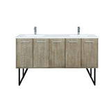 Lancy 60 in. Rustic Acacia  Freestanding Bathroom Vanity with White Quartz Top, White Square Sink, and Monte Chrome Faucet Set