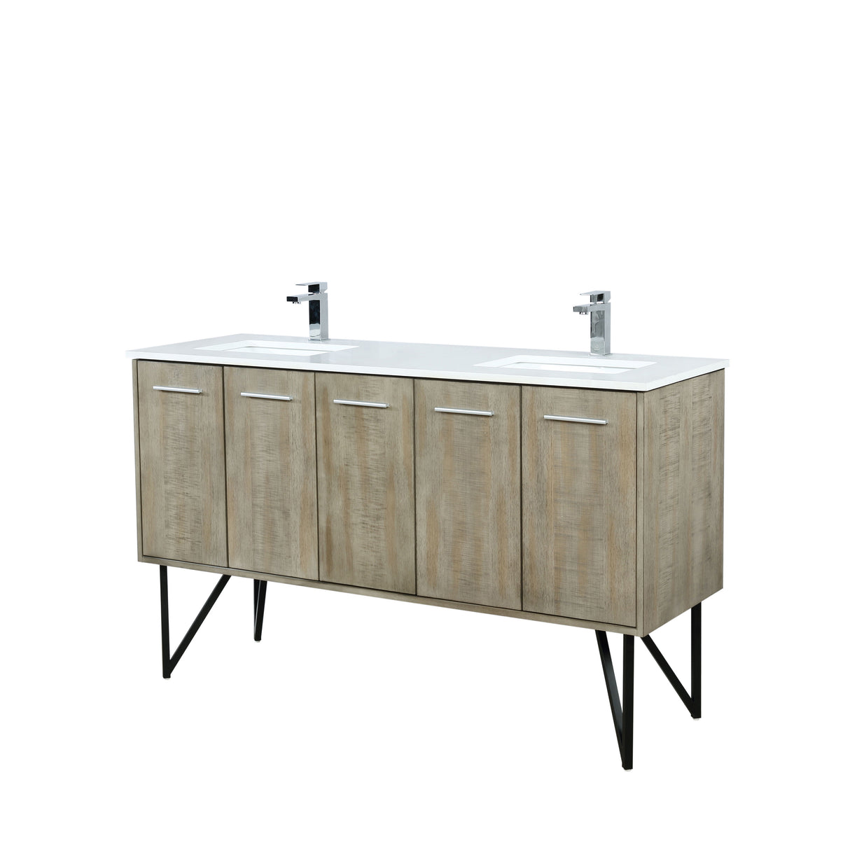 Lancy 60 in. Rustic Acacia  Freestanding Bathroom Vanity with White Quartz Top, White Square Sink, and Monte Chrome Faucet Set