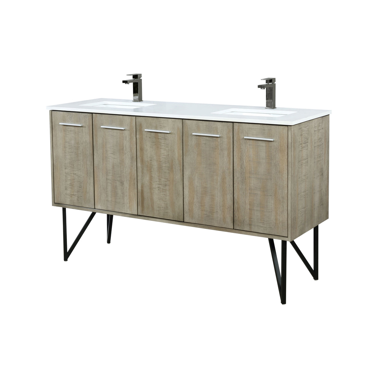 Lancy 60 in. Rustic Acacia  Freestanding Bathroom Vanity with White Quartz Top, White Square Sink, and Balzani Gun Metal Faucet Set