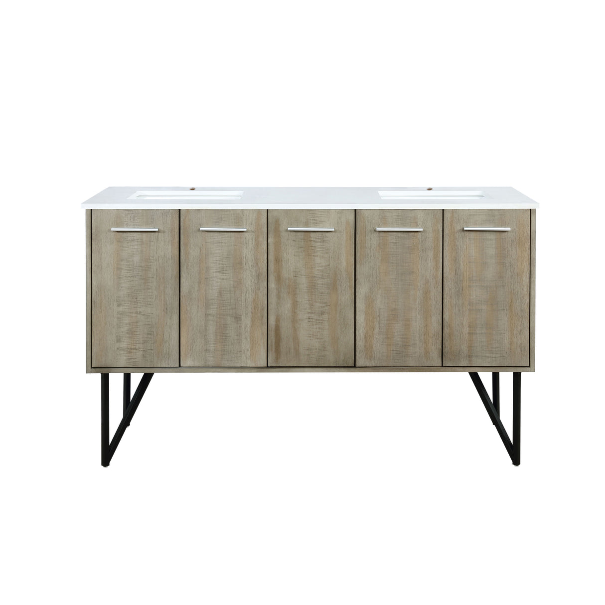 Lancy 60 in. Rustic Acacia  Freestanding Bathroom Vanity with White Quartz Top, and White Square Sink