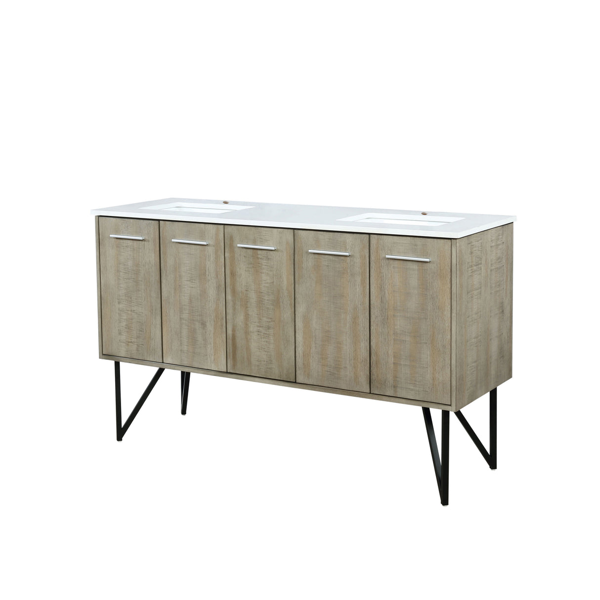Lancy Rustic Acacia Freestanding Bathroom Vanity with White Quartz Top, and White Square Sink