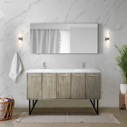 Lancy 60 in. Rustic Acacia  Freestanding Bathroom Vanity with White Quartz Top, and White Square Sink