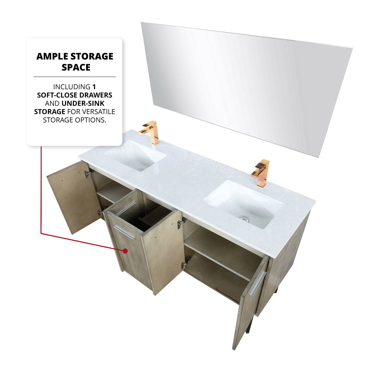 Lancy 60 in. Rustic Acacia  Freestanding Bathroom Vanity with White Quartz Top, and White Square Sink