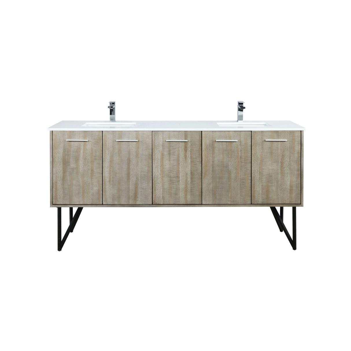 Lancy 72 in. Rustic Acacia  Freestanding Bathroom Vanity with White Quartz Top, White Square Sink, and Monte Chrome Faucet Set