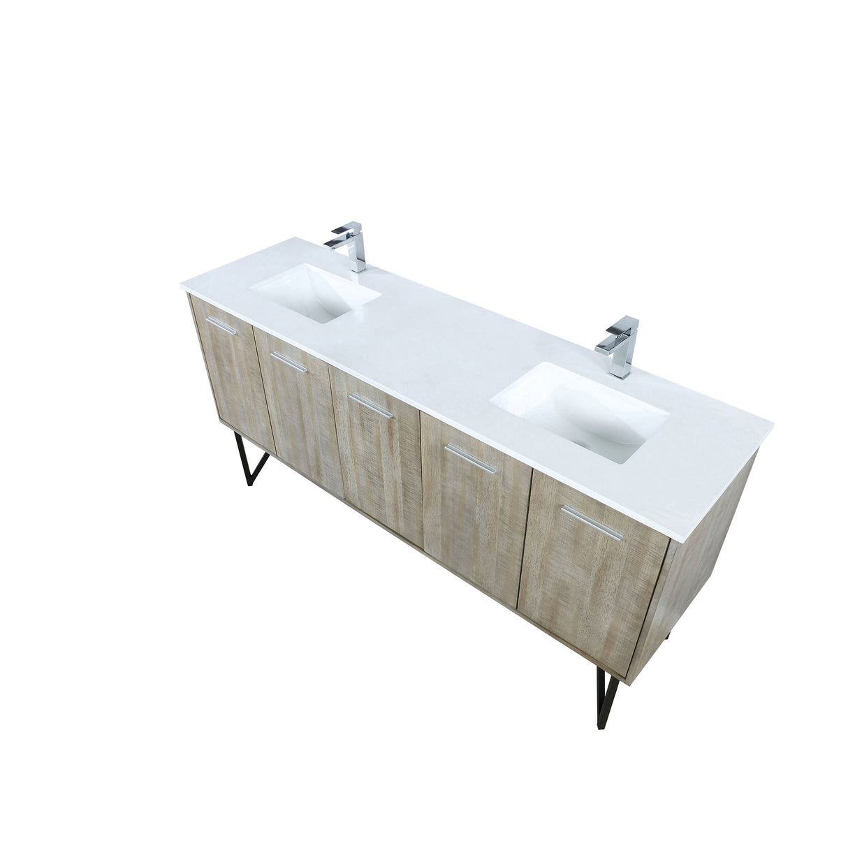 Lancy 72 in. Rustic Acacia  Freestanding Bathroom Vanity with White Quartz Top, White Square Sink, and Monte Chrome Faucet Set