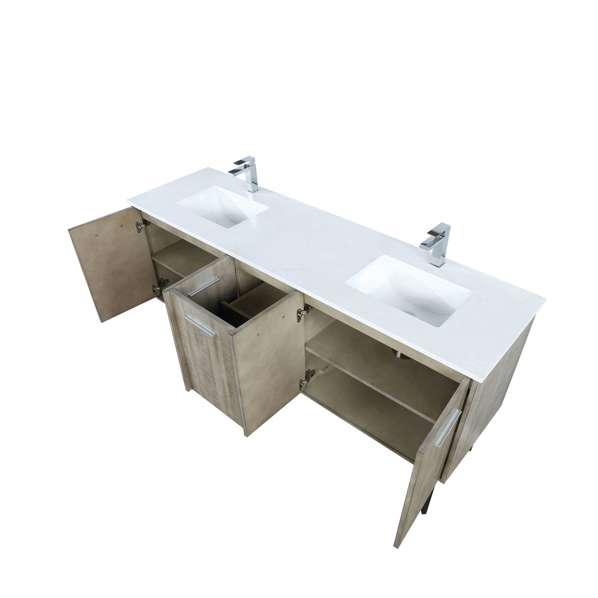 Lancy 72 in. Rustic Acacia  Freestanding Bathroom Vanity with White Quartz Top, White Square Sink, and Monte Chrome Faucet Set