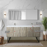 Lancy 72" Rustic Acacia Double Bathroom Vanity, White Quartz Top, White Square Sinks, Labaro Brushed Nickel Faucet Set, and 70" Frameless Mirror